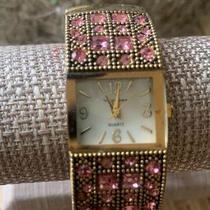 New Pink Rhinestone Cuff Watch/ Bracelet